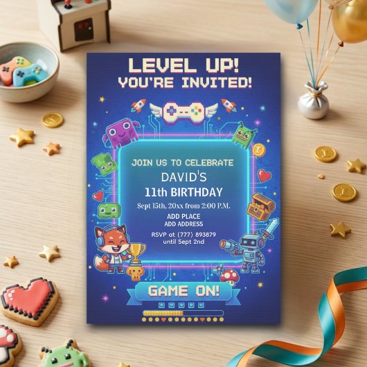 Cool Video Games 11th Birthday Party 招待状