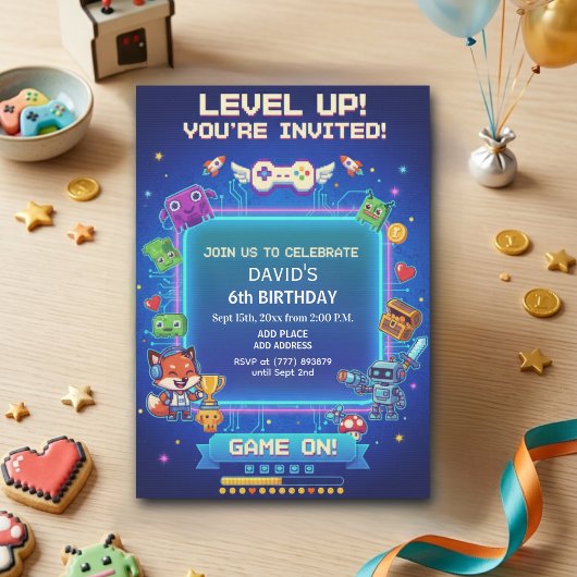 Cool Video Games 6th Birthday Party 招待状