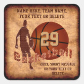Cool Vintage Look Personalized Basketball Stickers スクエアシール (正面)