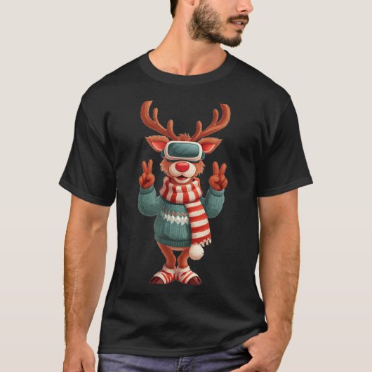Cool Virtual Reality Reindeer Costume For Adults A Tシャツ (正面)