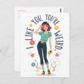 Cool Weird Girl Illustration I Like You Quirky  ポストカード (正面/裏面)