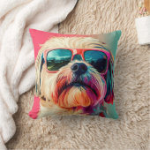 Cool West Highland White Terrier dog with sunglass クッション (ブランケット)