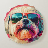 Cool West Highland White Terrier dog with sunglass ラウンドクッション (裏面)