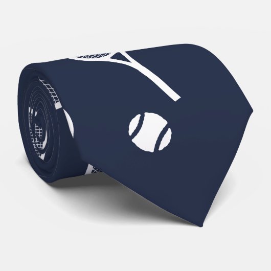 Cool White Retro Tennis Racquets Pattern Navy Blue ネクタイ (ロール)