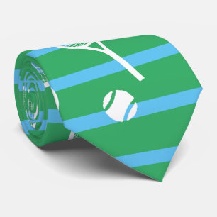 Cool White Tennis Racquets Pattern Stripes Green ネクタイ