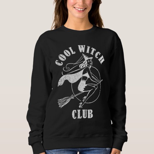 Cool Witch Club Halloween Retro Witch sorceress スウェットシャツ (正面)