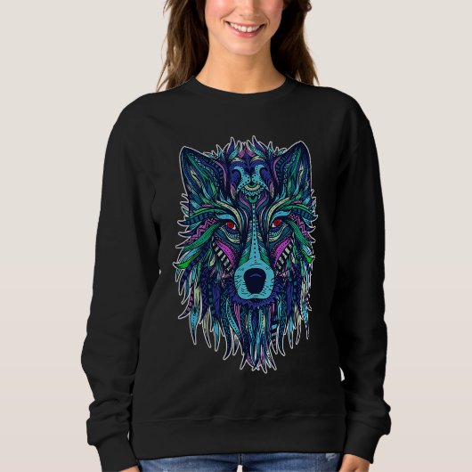 COOL WOLF  for wolves  TRIBAL PATTERN スウェットシャツ (正面)
