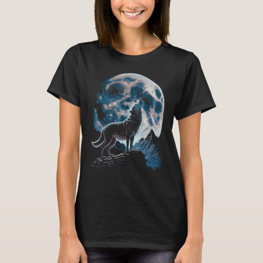 Cool Wolf Howling At The Moon - Wolf Lover Tシャツ (正面)