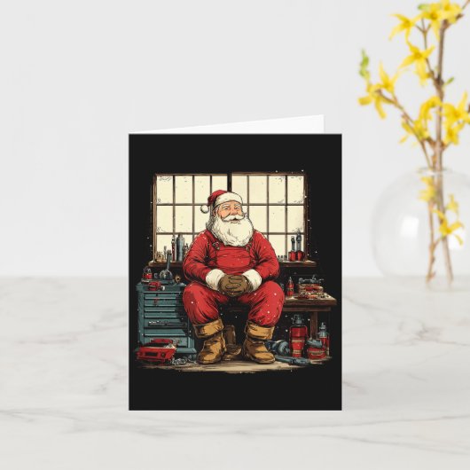 Cool Workshop Santa Claus With Wrenches Tool Costu カード (黄色い花)