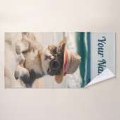 Coole Katze am Strand mit Sonnenbrille und Hut - バスタオル (バスタオル)