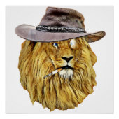 cooler Löwenkopf mit Hut, Zigarette und Monokel ポスター (正面)