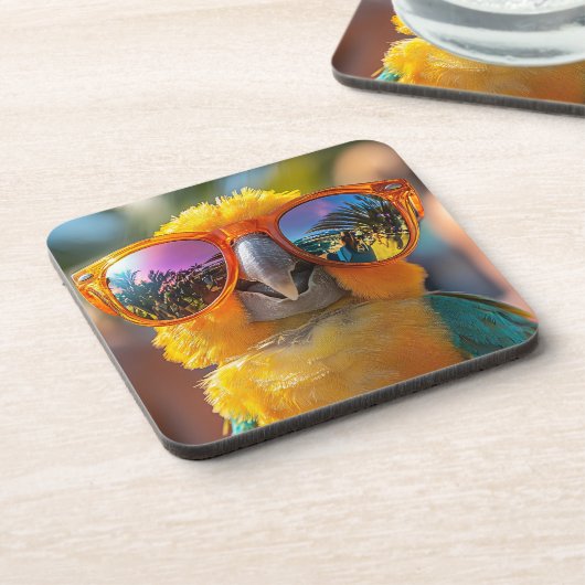 Cooler Papagei am Strand コースター (左側)