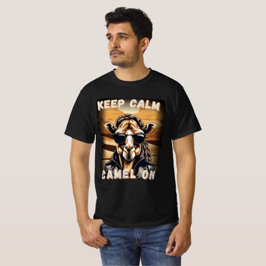 Cooles Kamel 'Keep Calm Camel On' Tシャツ (正面フル)