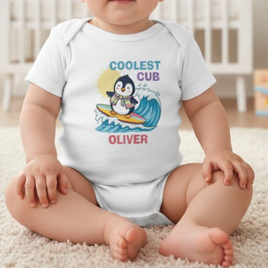 "Coolest Cub" サーフィンペンギン ベビーボディスーツ
