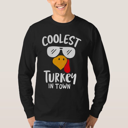 Coolest Turkey in Town Boys Thanksgiving Funny Aut Tシャツ (正面)
