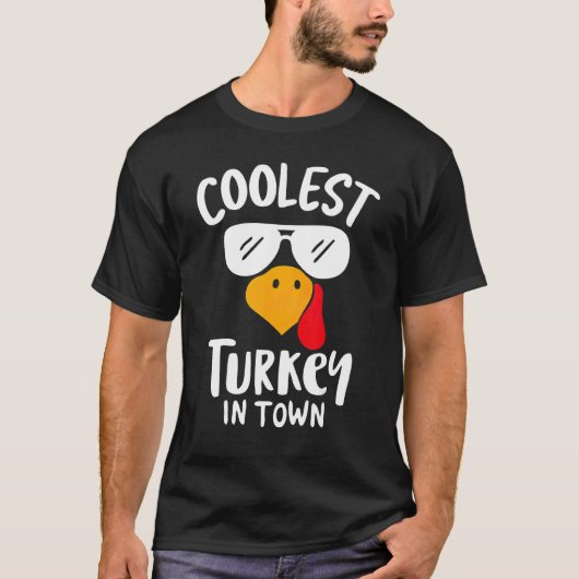 Coolest Turkey in Town Boys Thanksgiving Funny Aut Tシャツ (正面)