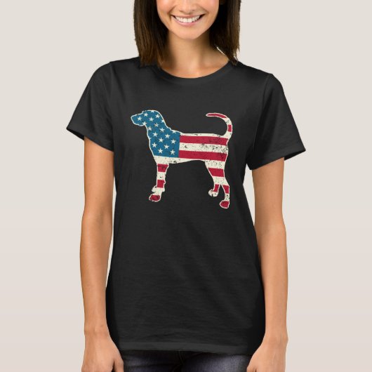 Coonhound 4th of July Men Women USA American Flag  Tシャツ (正面)