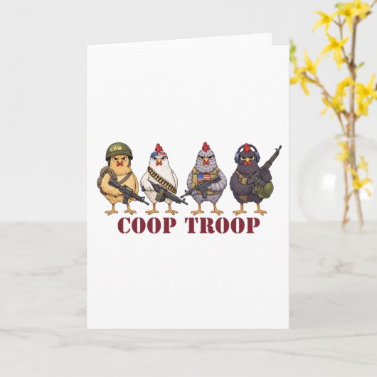 Coop Troop Funny 4th of July Military Hens  カード (黄色い花)