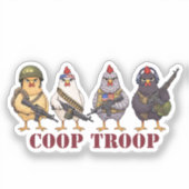 Coop Troop Funny 4th of July Military Hens シール (正面)
