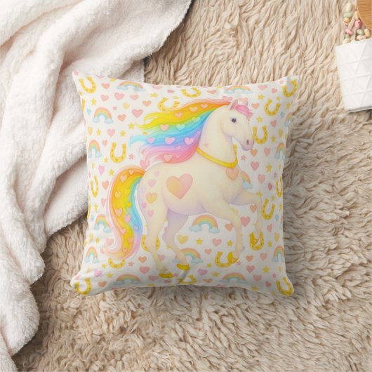 Cooper & Cody — Rainbow Horses Throw Pillow クッション (ブランケット)