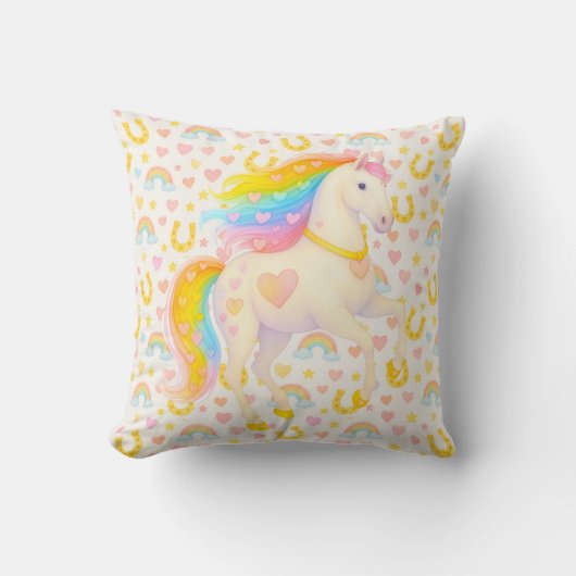 Cooper & Cody — Rainbow Horses Throw Pillow クッション (正面)