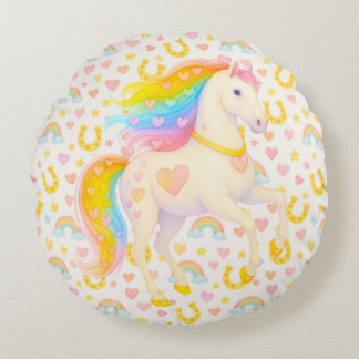 Cooper & Cody — Rainbow Horses Throw Pillow ラウンドクッション