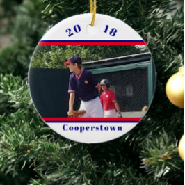 Cooperstown NY 野球 写真 ストライプの思い出 セラミックオーナメント