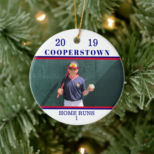 Cooperstown NY Baseballフォトホーム走おもしろい事実 セラミックオーナメント (ツリー)