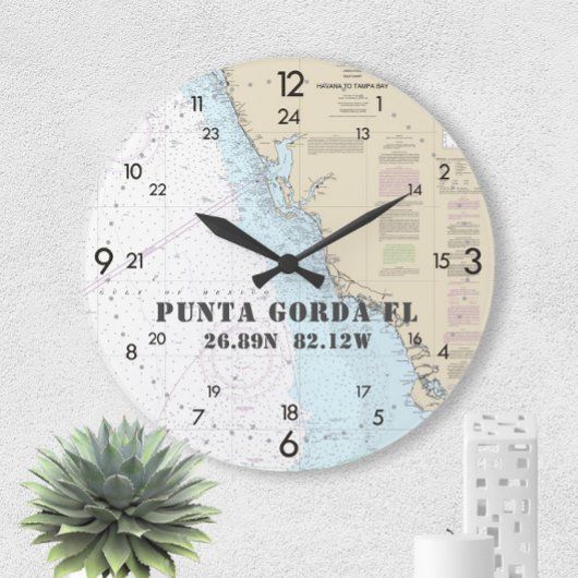 Coordinates Punta Gorda Florida 24時間 ラージ壁時計