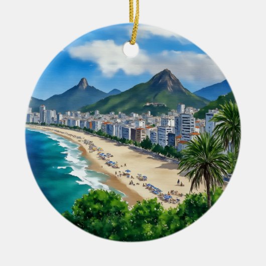 Copacabana Beach Rio Brazil Watercolor セラミックオーナメント (正面)