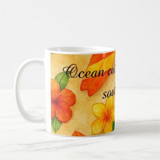 Copacabana Beach Watercolor Floral Tropical コーヒーマグカップ (左)