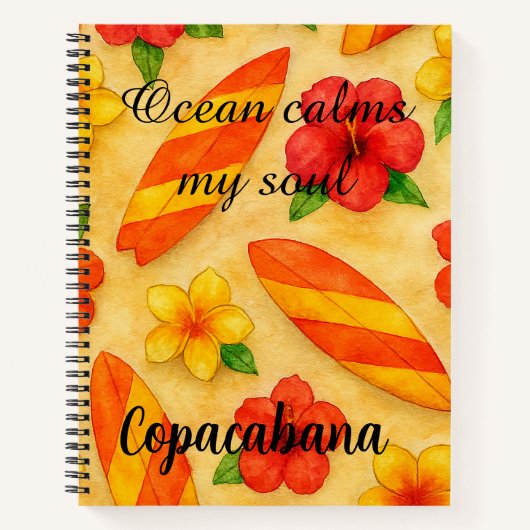 Copacabana Beach Watercolor Floral Tropical ノートブック (正面)