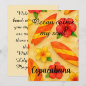Copacabana Beach Watercolor Floral Tropical 招待状 (正面/裏面)