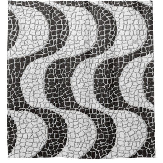 Copacabana Sidewalk Brazilian pattern シャワーカーテン (正面)