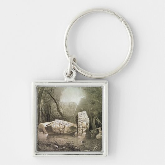 Copan、グアテマラの壊れたマヤの偶像 キーホルダー (正面)