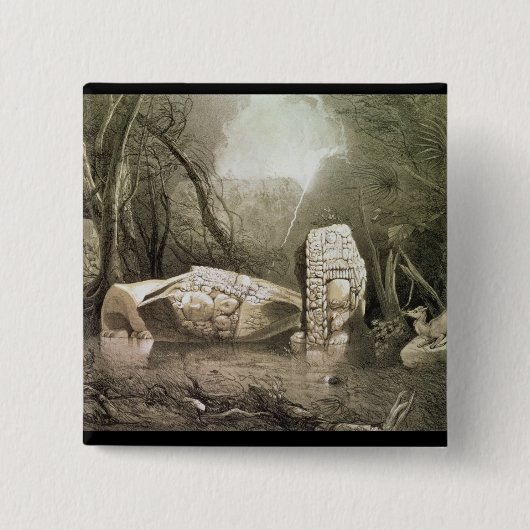 Copan、グアテマラの壊れたマヤの偶像 缶バッジ (正面)