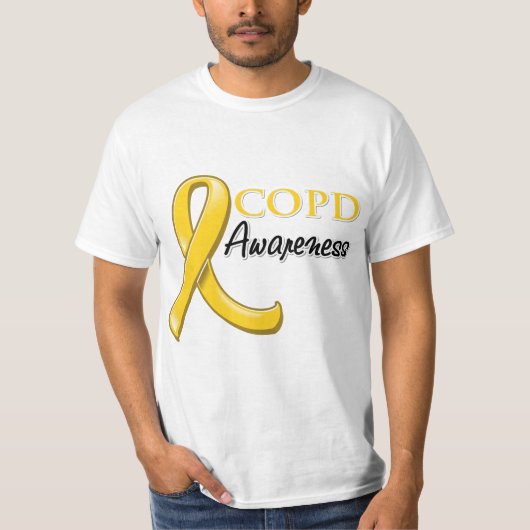 COPDの認識度のリボン(金ゴールドのリボン) Tシャツ (正面)
