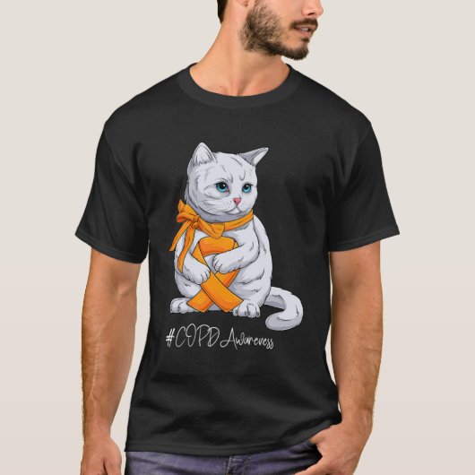 COPD Awareness Month Orange Ribbon Cat Tシャツ (正面)