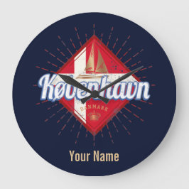 Copenhagen Capital Denmark Retro Sailing Ship ラージ壁時計