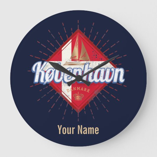 Copenhagen Capital Denmark Retro Sailing Ship ラージ壁時計 (正面)