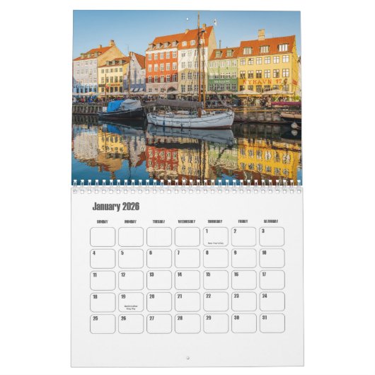 Copenhagen-Denmark Calendar カレンダー (1月 2026)