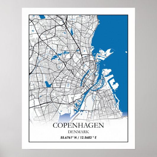 Copenhagen Denmark City Map Travel Simple Minimal ポスター (正面)