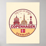 Copenhagen Denmark City Skyline Emblem ポスター<br><div class="desc">Copenhagen minimalist,  colorful art design featuring monuments and landmarks of the city in Denmark.</div>