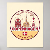 Copenhagen Denmark City Skyline Emblem ポスター (正面)