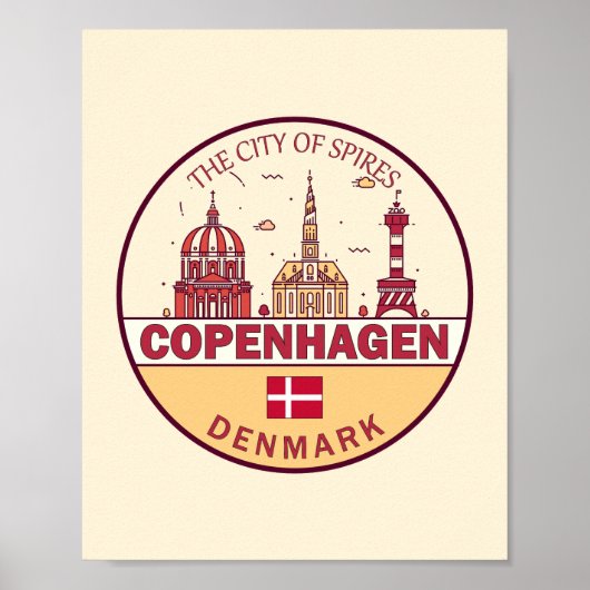 Copenhagen Denmark City Skyline Emblem ポスター (正面)