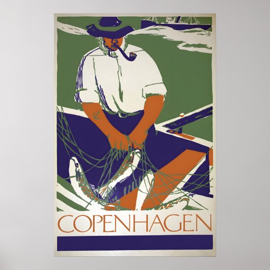 Copenhagen Fisherman Vintage Travel Poster Denmark ポスター (正面)