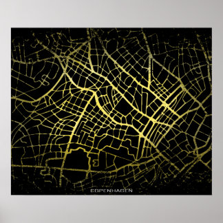 Copenhagen Gold Style Art Map ポスター