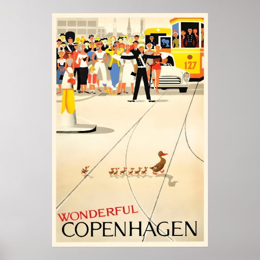 Copenhagen Travel Poster Vintage Denmark Art Print ポスター (正面)