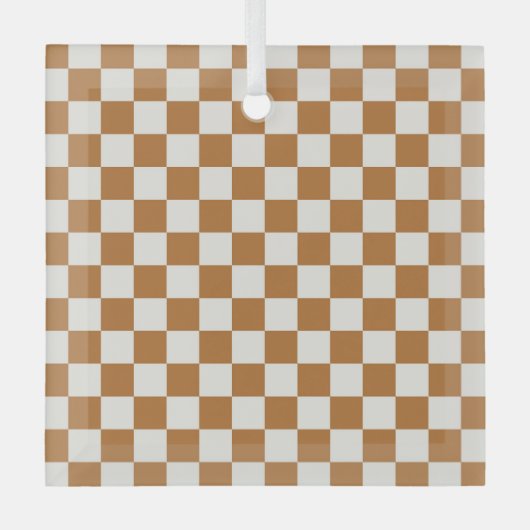 Copper and eggshell checkerboard pattern ガラスオーナメント (正面)