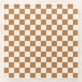 Copper and eggshell checkerboard pattern ガラスコースター